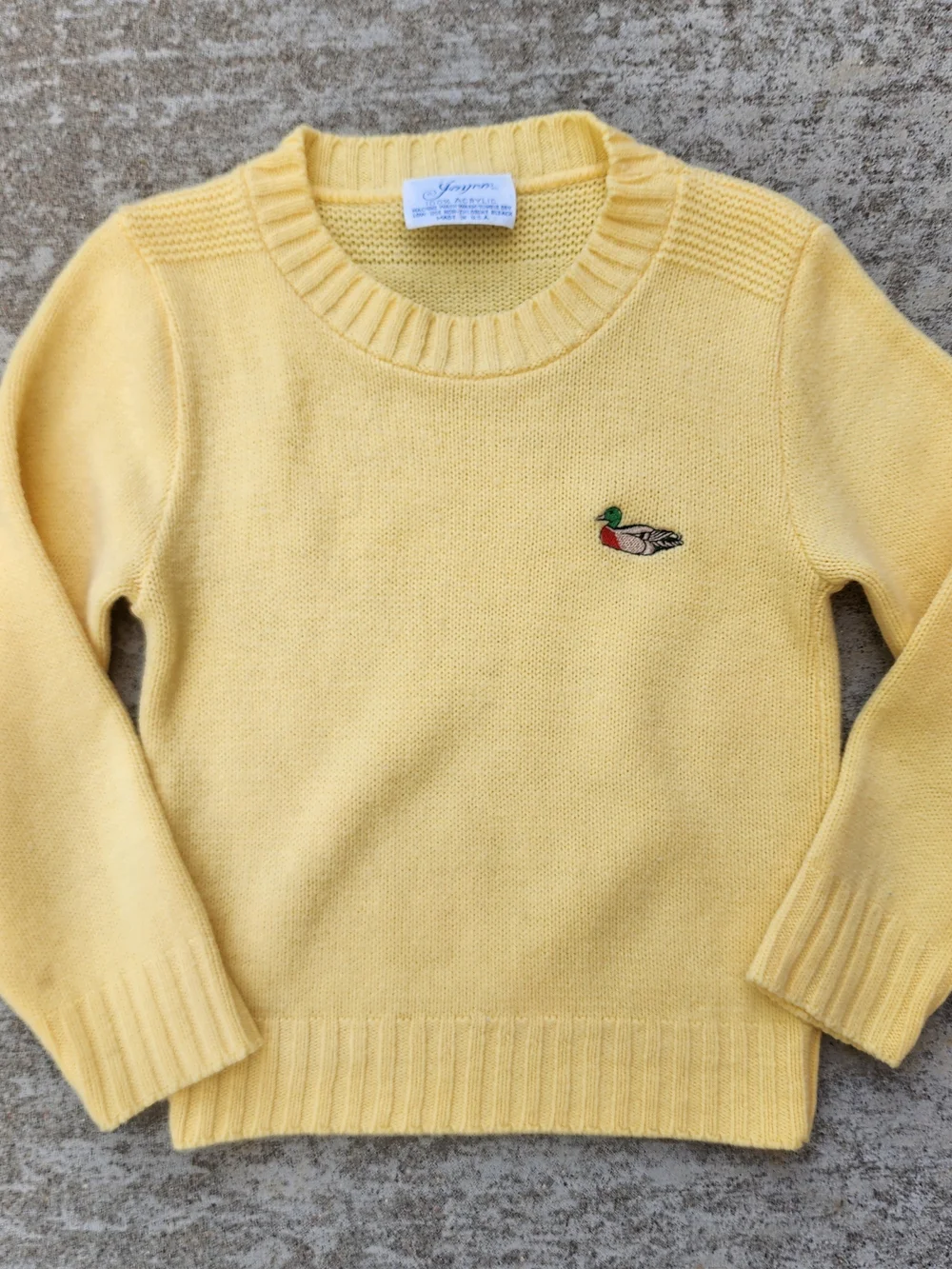 Vintage Jayco Yellow Crewneck Preppy Sweater with Embroidered Mallard Duck, 2T